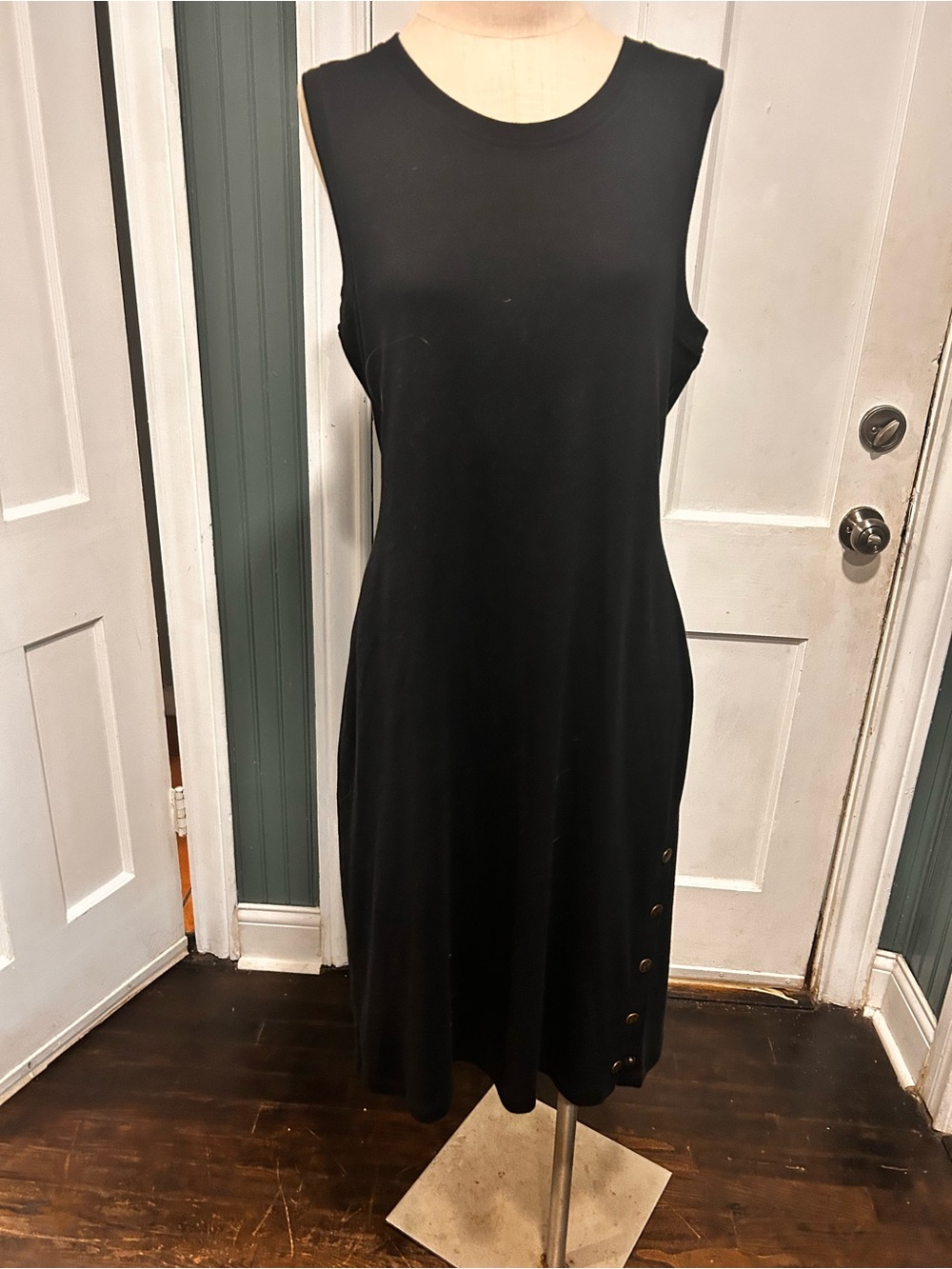 Karl Lagerfeld Black Sleeveless Midi Dress with Side Button Detail nwot